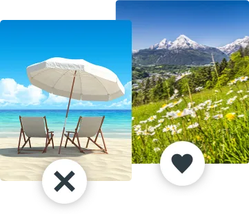 Illustration von einer Auswahl zwischen Strand oder Bergen