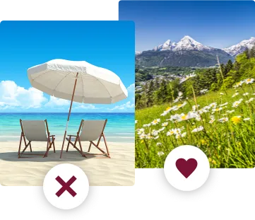 Illustration von einer Auswahl zwischen Strand oder Bergen