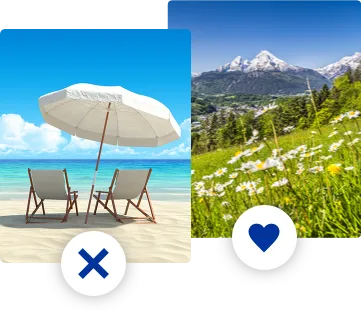 Illustration von einer Auswahl zwischen Strand oder Bergen