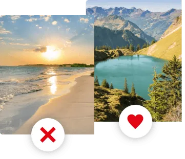 Illustration von einer Auswahl zwischen Strand oder Bergen