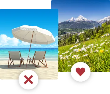 Illustration von einer Auswahl zwischen Strand oder Bergen