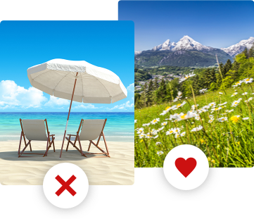 Illustration von einer Auswahl zwischen Strand oder Bergen