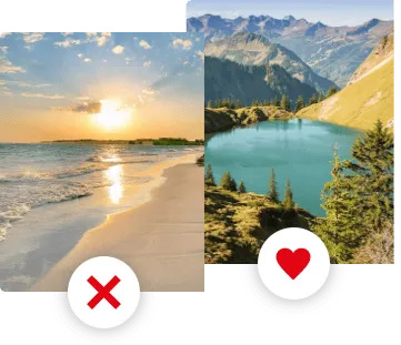 Illustration von einer Auswahl zwischen Strand oder Bergen
