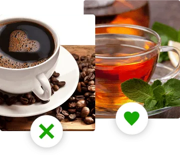 Illustration von einer Auswahl zwischen Kaffee oder Tee