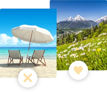 Illustration von einer Auswahl zwischen Strand oder Bergen