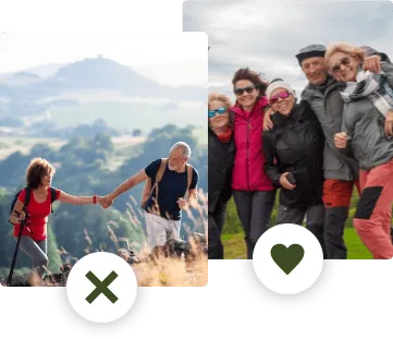 Illustration von einer Auswahl zwischen Strand oder Bergen