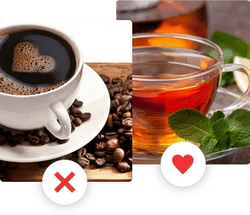 Illustration von einer Auswahl zwischen Kaffee oder Tee