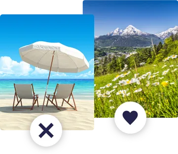 Illustration von einer Auswahl zwischen Strand oder Bergen