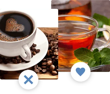 Illustration von einer Auswahl zwischen Kaffee oder Tee