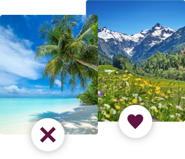 Illustration von einer Auswahl zwischen Strand oder Bergen