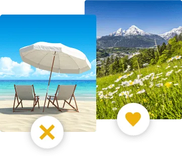 Illustration von einer Auswahl zwischen Strand oder Bergen