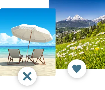 Illustration von einer Auswahl zwischen Strand oder Bergen