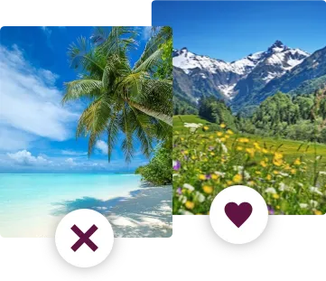 Illustration von einer Auswahl zwischen Strand oder Bergen